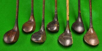 7x Assorted socket head woods including 4x drivers and 3x Baffies by maker's including JH Taylor,