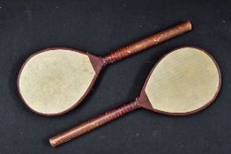 Pair of small Battledores/ Ping Pong bats both with vellum panels, overall 13.5 x 5