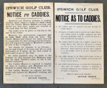 2x Ipswich Golf Club Billboard Notices - one issued for members and visitors titled 