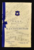 Rare 1929 Oxford University Golf Club vs Mr J.H Taylor's Team signed dinner menu - signed on the