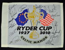 2010 Ryder Cup Celtic Manor signed pin flag - signed by all 14 European players to incl Colin