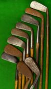 10x Assorted irons including a Gibson deep faced mashie, a Nicoll lofting iron, a Thistle brand