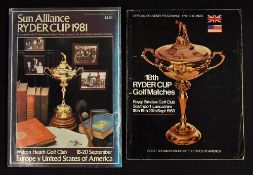2x Ryder Cup official golf programmes - to incl 1969 held at Royal Birkdale (14-14) and 1981 held at