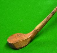 D Lowe light stained scare head long brassie - with full brass wrap over sole plate and fitted