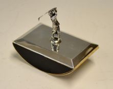1926 Silver hallmarked blotter mounted with a silver plated lady golfer - overall 4.25 x 2.75