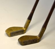 Pair of ZoZo style small brass mallet head Putters with metal face inserts showing diamond pattern