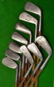 10x Assorted Irons to include a Gibson driving iron, a George Smith exhibition mashie niblick, a