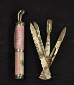 Silver and enamel golfing manicure set c.1930 in the shape of a golf bag and clubs (AF)