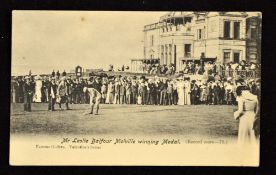 Early St Andrews golfing postcard showing Mr Leslie Balfour Melville winning Medal (Record score-