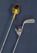 Pair of silver Thistle golf club hat pins hallmarked Birmingham 1909 with Acorn overall 11.5