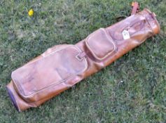 Good period polished leather golf bag c/w ball pocket and large accessory pocket both with working
