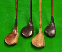 4x Assorted socket neck woods including an Auchterlonie driver and a small headed driver by Matthews