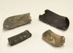 4x early Dutch Kolf club heads - various metals, sizes and shapes, 2x with remnants inside the heads