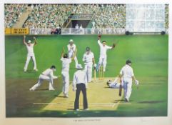 The Ashes Centenary Print in colour measures 52 x 70cm approx. together with 1981 Cornhill Insurance