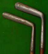 2x Unusual elongated shallow round back blade Putters a wry neck showing the Cawsey grip stamp