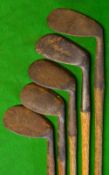 5x Assorted Irons incl' 3x niblicks one by Winton, 2x mashie niblicks one by Spalding