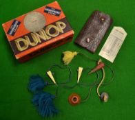 Dunlop Maxfli Lattice golf ball box containing 4 tethered Tees including Halley & Co rubber tee,