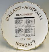 1981 England v Australia Cricket Royal Albert Plate decorated in gold gilt 'England v Australia July