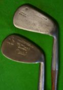 2x Tom Morris St Andrews irons - a spade mashie with dot face marking and a good niblick with