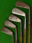 5x Geo Nicoll Leven irons to incl driving iron, 3 iron, Zenith iron (mid iron), mashie iron and