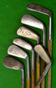 7x Various Irons to include a Forgan Scotia niblick, a Nicoll mashie, Logan's solid rustless mid-