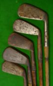 5x Assorted Irons including a JH Taylor autographed mashie, a Sovereign mashie, a Cawsey mashie, a