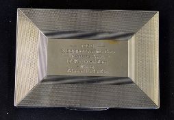 1958 Saddleworth Golf Club silver presentation cigarette box - engraved to the lid 
