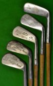 5x Various Rustless Clubs including a Frank Guise Musselback spade mashie, another stamped James