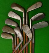 10x Assorted Irons including 2x Tom Stewart mid-iron and mashie stamped 'Morris and Youds