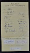1950-51 M.C.C. Tour to Australia and New Zealand Autographed Team Sheet with signatures featuring