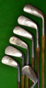 7x Tom Stewart Polished Irons to include a cleek, 4 iron, iron, mid-iron, diamond back mashie,