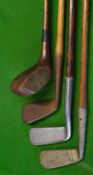 Collection of Fernie golf clubs to incl Tom Fernie Turnberry unusual driver with near full brass