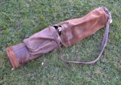 Leather golf club bag c/w with ball pocket (stitching coming away), shoulder strap and travel