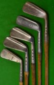 5x Maxwell flange bottom clubs to incl' an iron with ball pattern face markings, 3x mashies, and a