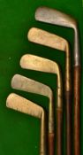 5x Assorted Putters including a metal straight blade lofted putter stamped The Coaxer patent stamp