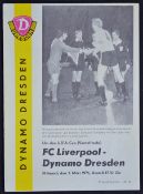 UEFA Dynamo Dresden v Liverpool football programme date 3 March 1976 match programme. Good.