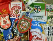 Mixed Box of Football Ephemera to include club pennants (European), small flags, badges (mainly