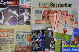 UEFA Cup 2003/2004 Liverpool away football programmes such as Olimpija & newspaper, Steaua Bucharest