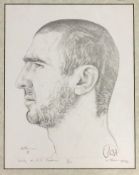 Limited Edition 29/100 b&w print of Eric Cantona dated November 1996, framed and glazed, and