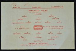1945/1946 War League North Manchester United v Sheffield Wednesday single sheet issue.