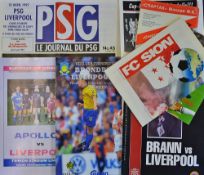 ECWC 1992/1993 Liverpool away football programmes such as Apollon Limassol, Spartak Moscow, UEFA Cup