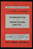 1957/1958 Workington v Manchester United FA Cup 3rd round match programme at Borough Park. Good.