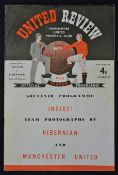 1951/1952 Manchester United v Hibernian friendly match programme (programme no. 20). Good.