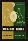 1969 South Africa v Australia rugby programme - 2nd test match played at Kings Park Durban - some