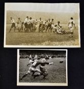 2x early Rugby black and white action press photographs - to incl Scotland v France (6