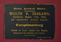 Rare 1895 Wales v Ireland rugby ticket - gilt embossed 