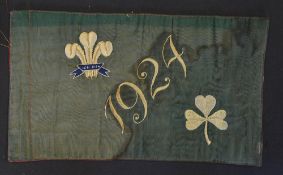 Rare 1924 Wales v Ireland silk touch judge's rugby flag - with embroidered Year, Prince of Wales