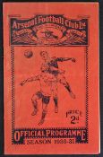 Pre-war 1930/1931 Arsenal v Manchester United match programme dated 21 February 1931 Division 1