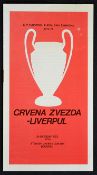 1973/1974 European Cup Red Star Belgrade v Liverpool football programme date 24 October, official