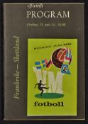 1958 World Cup in Sweden France v Scotland match programme. Good.